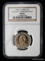 Mandela 2008 90TH Birthday R5 Coin. Ms 65