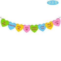 Felt Heart Garland Banner Valentines Day Banner Decor With Candy Heart Saying Valentines Decorations Wedding Anniversary Birthday Party Home Supplies 8PACK