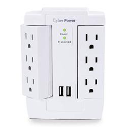 Cyberpower CSP600WSURC2 Surge Protector 1200J 125V 6 Swivel Outlets 2 USB Charging Ports Wall Tap Design White