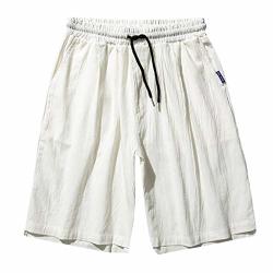 Shorts For Men Big And Tall Terbklf Fashion Men Casual Linen Shorts Solid Wide Leg Beach Short Trouser Drawstring Pants White