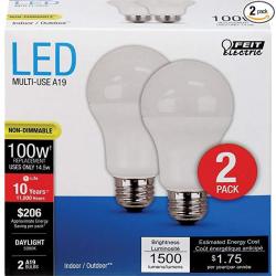 Feit Electric A1600 850 10KLED 2 100W Equivalent Daylight Non-dimmable LED Light Bulb 2 Pack