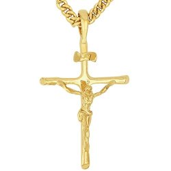 Lifetime Jewelry Crucifix Classic Jesus Piece Pendant Necklace Made Of 24K Gold Over Semi-precious Metal Comes In A Box Or Pouch For Easy Gift