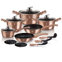 15 Piece Marble Coating Cookware Set - Rose Gold Noir Edition