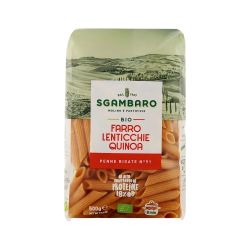 Sgambaro Bio Farro Lenticchie Quinoa Spelt Lentil Quinoa Penne Rigate Pasta - 500G
