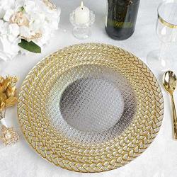 Efavormart 8 Pack 13" Glass Charger Plates Reusable Charger Plates With Silver And Gold Braided Rim