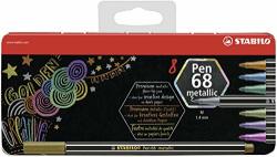 Metallic Premium Felt Tip Pen - Stabilo Pen 68 Metallic Tin Of 8 Assorted Colours With Hanging Device