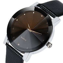 Myrbt Fashion Sports Luxury Dial Leather Analog Quartz Rhinestone Casual Wrist Watch B