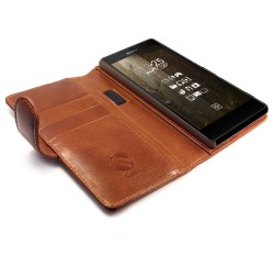 Tuff-Luv Vintage Brown Leather Wallet Inc Screen Protector Case Cover For Sony Z3 Plus - Brown