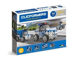 Magformers Clicformers Police Set 70 Piece Educational Building Blocks Kit Construction Stem Toy Creative Building Bricks Includes Wheels
