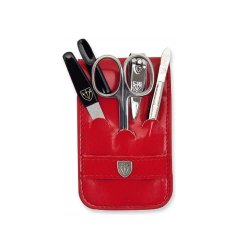 Manicure Set Faux Leather Premium Red Case 58831 P N 5 Piece