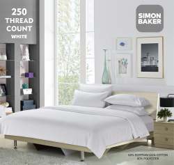 Simon Baker 250 Thread Count Egyptian Cotton Stripe Duvet Set White Various Sizes - White Queen 230CM X 200CM + 2 Pillowcases 45CM X 70CM