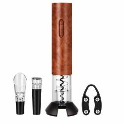 Electric Wine Opener Set Electric Corkscrew Bottle Opener With Foil Cutter Wine Pourer And Stopper Wood Grain Color M