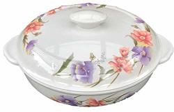Z-moments Melamine Serving Bowl With Lid 9.5"L X 8.5"W X 3.5"H 80 Oz White W floral Printing Hb Series 3