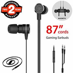 Gaming Earbuds Noise Isolating Stereo Bass In Ear Headphones With Microphone 86 Inch Long Cord Extension Cable PC Adapter Magnetic Headset Earphones For Computer
