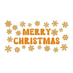 VACOM E-COMMERCE LLP Lepni.me Wall Stickers Merry Christmas Sign Snowflakes Stickers Christmas Decor Orange