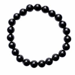 Zenergy Gems Charged Premium 7" Black Onyx Crystal 8MM Bead Bracelet + Selenite Heart Charging Crystal Included Protective & Grounding