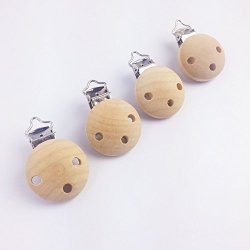 Baby Love Home Baby Wooden 5PCS Pacifier Clip Round Organic Natural Wood Baby Dummy Clips Holder Diy Crafts Wooden Teething Beads Suspender Clips
