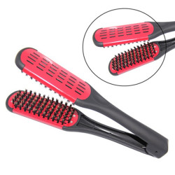 Red Hairdressing Straightener Ceramic Hair Straightening Double Brush