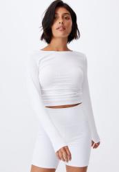 Cotton On Side Gather Rib L S Top - White