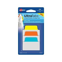 Avery Multiuse Ultra Tabs 2" X 1.5" 24 Repositionable Tabs Two-side Writable Blue orange yellow 74772