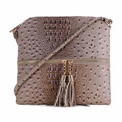 Sg Sugu Animal Pattern Lightweight Medium Crossbody Bag With Tassel For Women Taupe