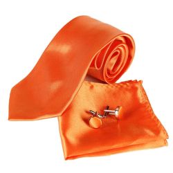 8cm New Fashion Gentleman Solid Wedding Business Hanky Cufflink Neck Tie Set - Orange