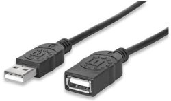 MANHATTAN Hi-speed USB Extension Cable - A Male A Female 1.8 M 6 Ft. Black Retail Box Limited Lifetime Warranty