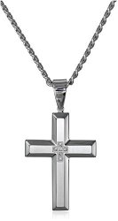 Amazon Collection Men's Stainless Steel Cross Pendant Necklace 1 20 Ct 24