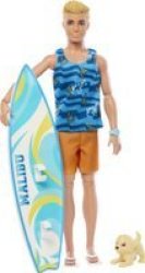 Ken Fashion Doll With Surfboard And Puppy Blonde