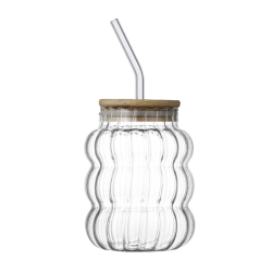 Glass Retro Cup With Lid & Straw - 650ML