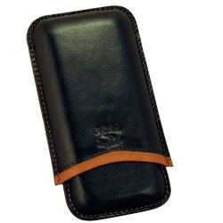 Cigar CASES-3 Fingers- Midnight Black With Saddle Accent Stripe