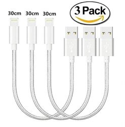 Iphone Cable Aosok 3PACK 30CM 12INCHES Short Nylon Braided High Speed Lightning Cable USB Charger Cord For Apple Iphone 7 7 PLUS 6 6 PLUS 6S 6S PLUS 5 5S 5C SE And