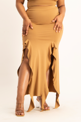 Alaina Double Slit Ruffle Skirt - Toasted Coconut - L