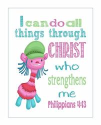 Cooper Trolls Christian Nursery Decor Print - I Can Do All Things Through Christ Who Strengthens Me - Philippians 4:13