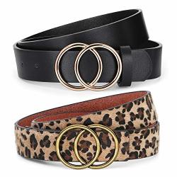 2 Pack Women Leather Belts For Jeans Pants Werforu Ladies Plus Size Waist Belts With Double O ...
