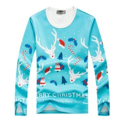 Christmas Deer Printed Sweater Mens Round Neck Loose Casual Pullover Sweaters