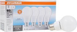 Sylvania 60W Equivalent LED Light Bulb A19 Lamp 4 Pack Daylight Energy Saving & Longer Life Value Line Medium Base Efficient 8.5W 5000K