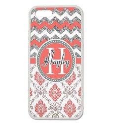 Iphone 5C Case Artsycase Coral Silver Chevron Grey Damask Monogram Personalized Heart Name Phone Case For Iphone 5C White