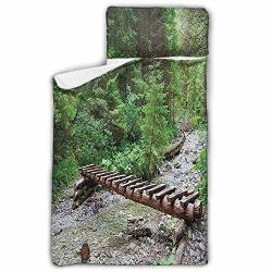 Apartment Decor Collection Toddler Sleeping Pad Handmade Wooden Bridge And Mossy Mountain River In The Deep Forest Transylvania Romania Suitable For Kindergartens Nurseries Day