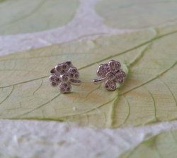 Genuine Sterling Silver Dove Cz Flower Stud Earrings