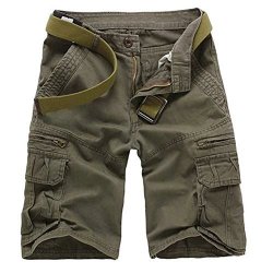 Crazy Men's Casual Outdoor Relaxed Cotton Army Cargo Shorts PANTS-COFFEE-29