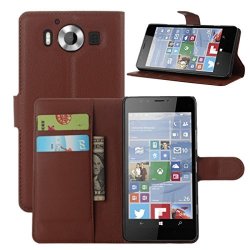 Premium Leather Wallet Case Cover With Stand Card Holder For Microsoft Lumia 950 Phone Not Fit For Microsoft Lumia 950 XL Wallet - Brown