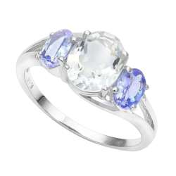 Genuine Aquamarine And Tanzanite Oval Cut Ring In Sterling Silver