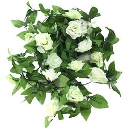 Miracliy 2 Pack 15 Ft Fake Rose Vine Flowers Plants Artificial Flower Home Hotel Office Wedding Party Garden Craft Art D Cor White