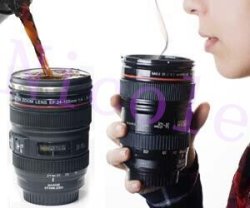 Camera Lens-shaped Coffee Mug With Drinking Lid Fda- And Lfgb-certified