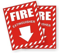 2-PC Paramount Popular Fire Extinguisher Car Stickers Signs Industrial Emblem Windows Safety Truck Decor Size 3-3 4" X 3" Color White On Red