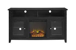 We Furniture 58" Wood Highboy Style Tv Stand Fireplac Console Black