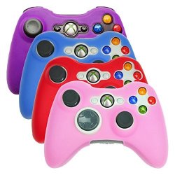 Hde Xbox 360 Controller Skin 4 Pack Combo Silicone Rubber Protective Grip Case Cover For Microsoft Xbox 360 Wireless Gamepad Purple Aqua Blue Red Pink