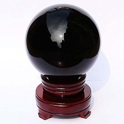 I-MART 2" 50MM Natural Black Obsidian Divination Sphere Crystal Ball With Stand