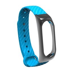 Ukcoco Protective Shell Carbon Fibre Replacement Strap Wristbands For Xiaomi Mi Band 2 Blue
